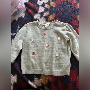 Green Sweater with Apple Embroidery